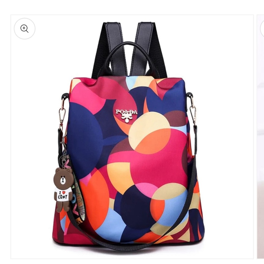 Poaba anti theft backpack - color block pattern  - hidden pockets